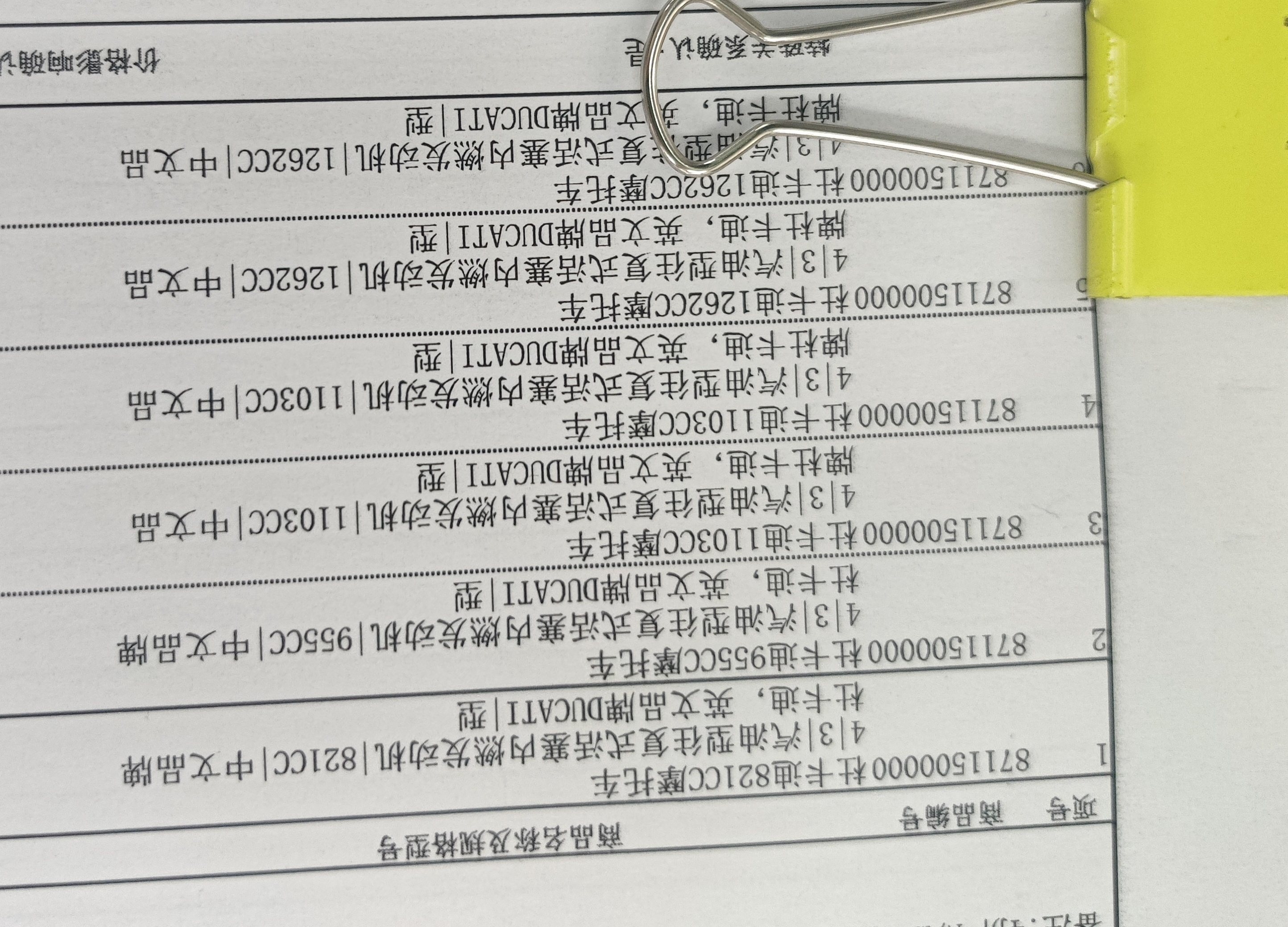 摩托車報(bào)關(guān)單